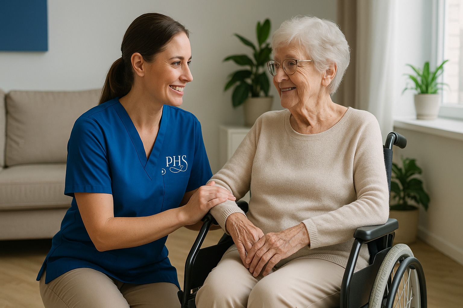 carer interacting with elderly patient

